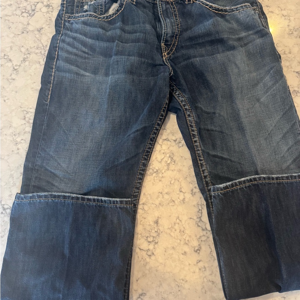 EUC Distressed Gordie Silver Jeans Men's Relaxed Fit Dark Blue Denim Size 36x30